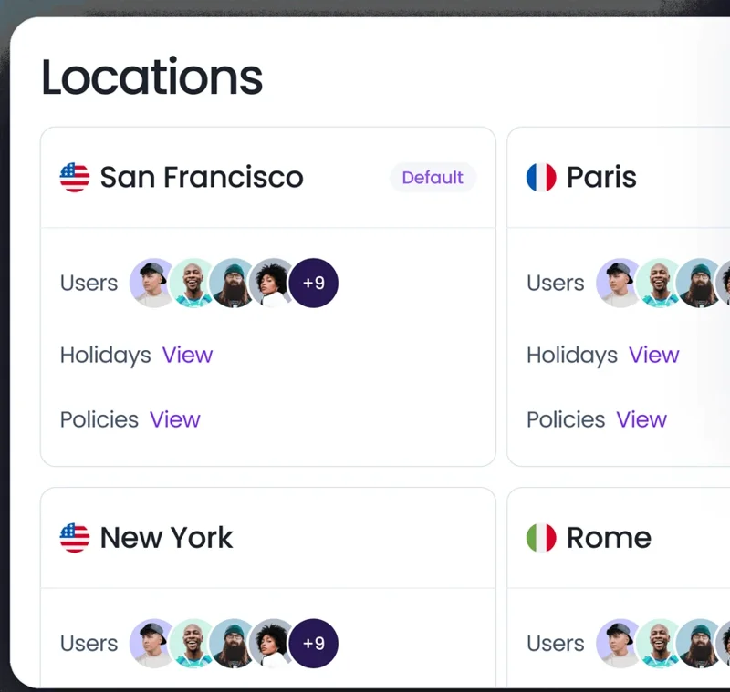 Vacation Tracker locations, each with its own leave policies and public holidays