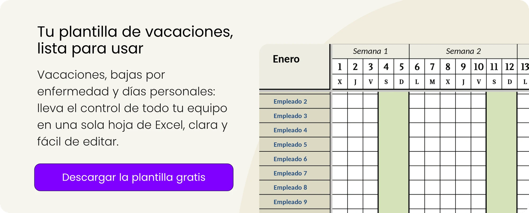 Descarga gratis la plantilla de vacaciones en Excel