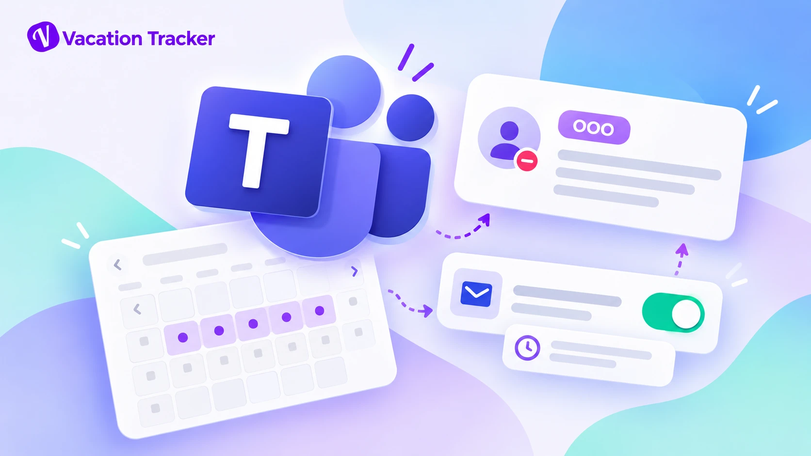 Logo de Microsoft Teams con un calendario de ausencias que activa el estado fuera de la oficina y la respuesta automática