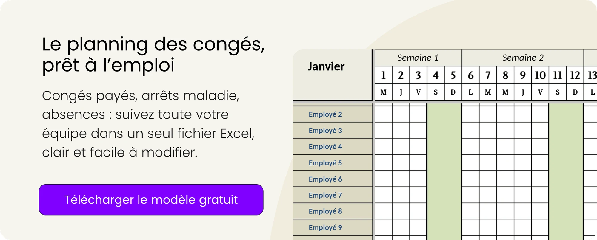 Télécharger le modèle gratuit de suivi des congés sur Excel