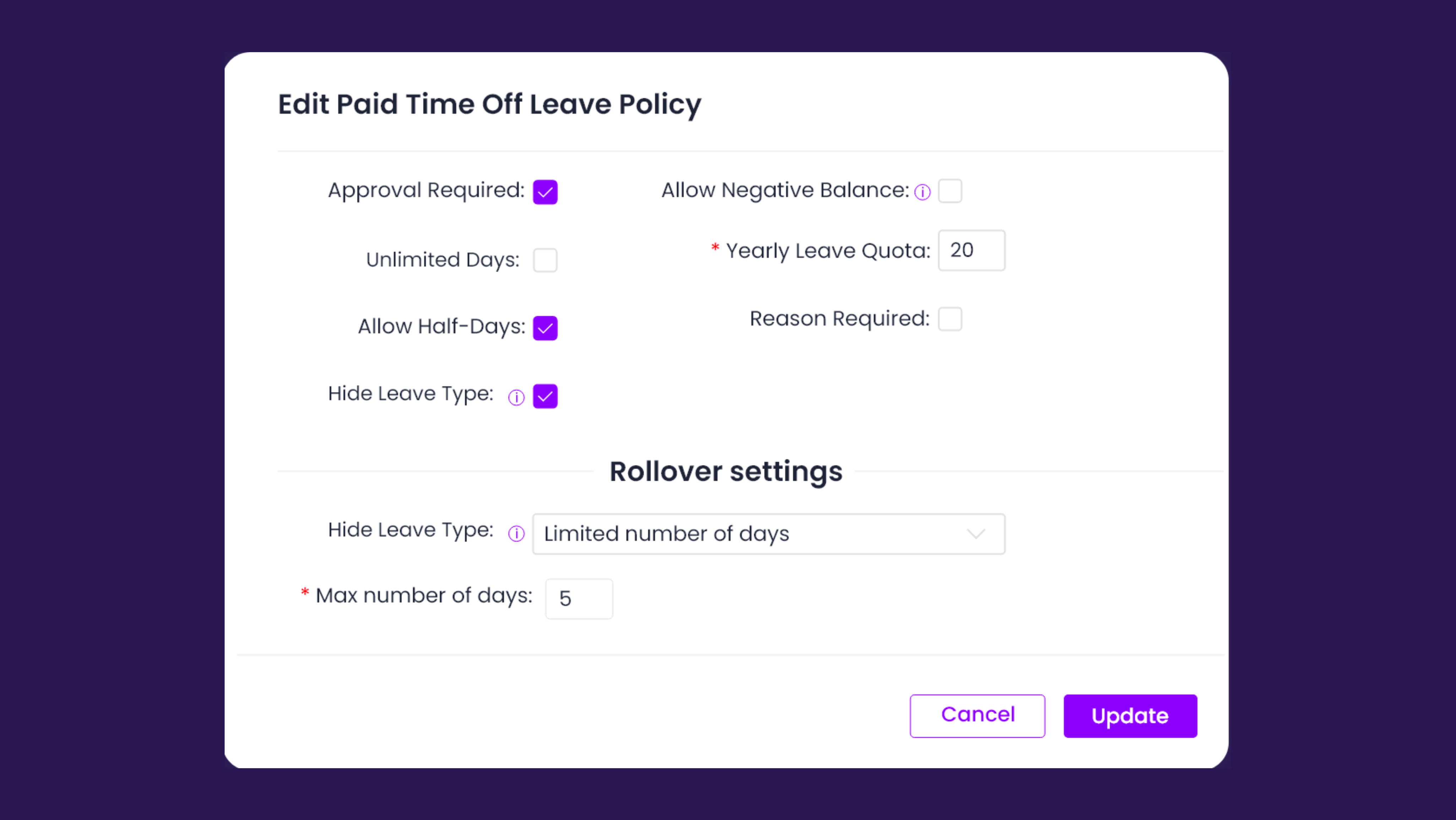 Customizable leave policies
