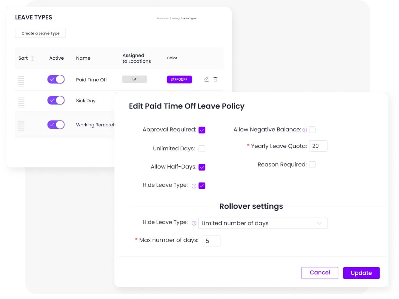 Create custom leave types and policies