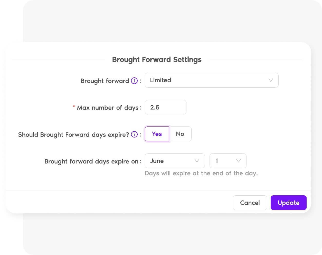 Manage brought forward days easily