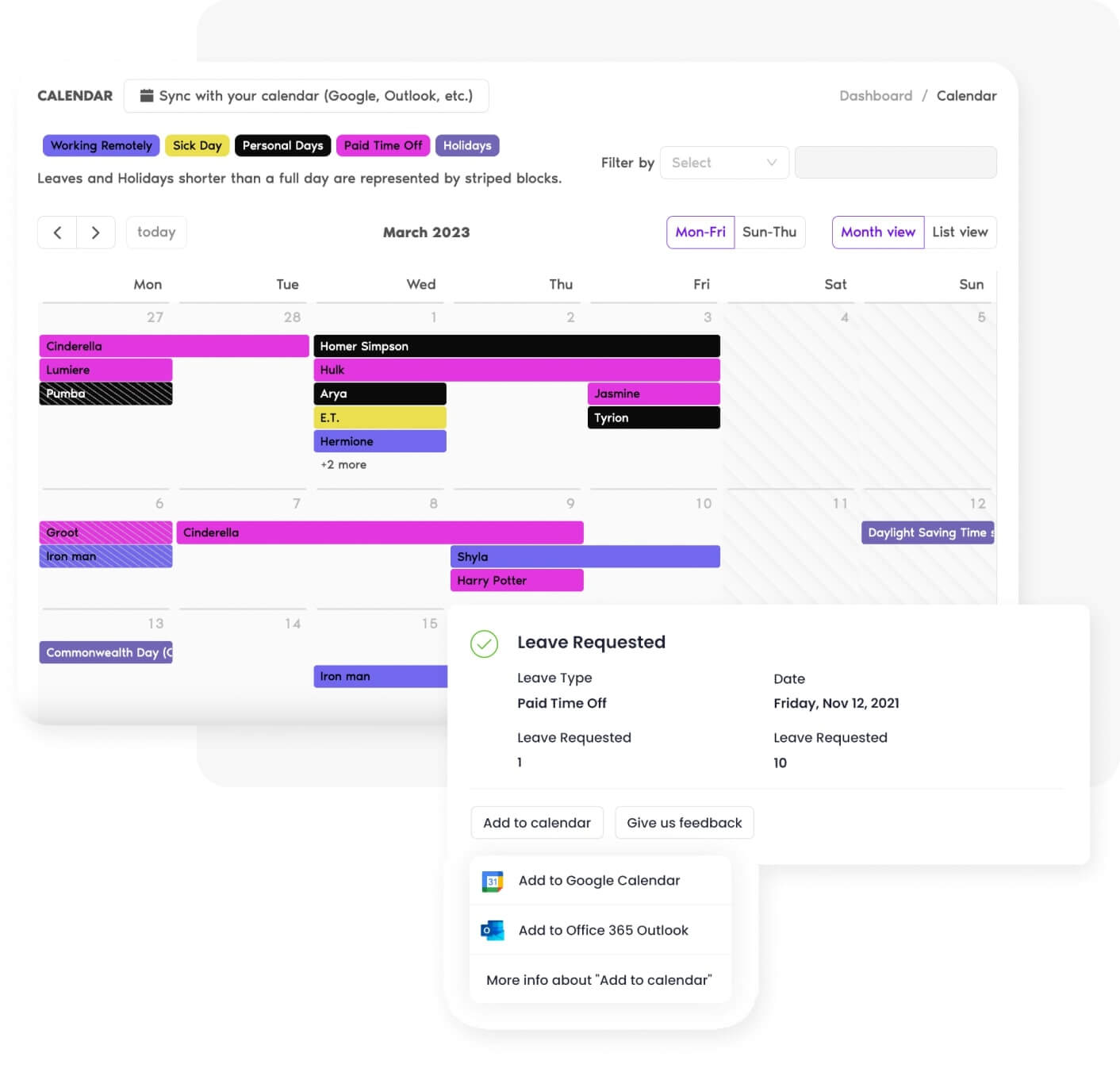 Intégrez Vacation Tracker à votre calendrier