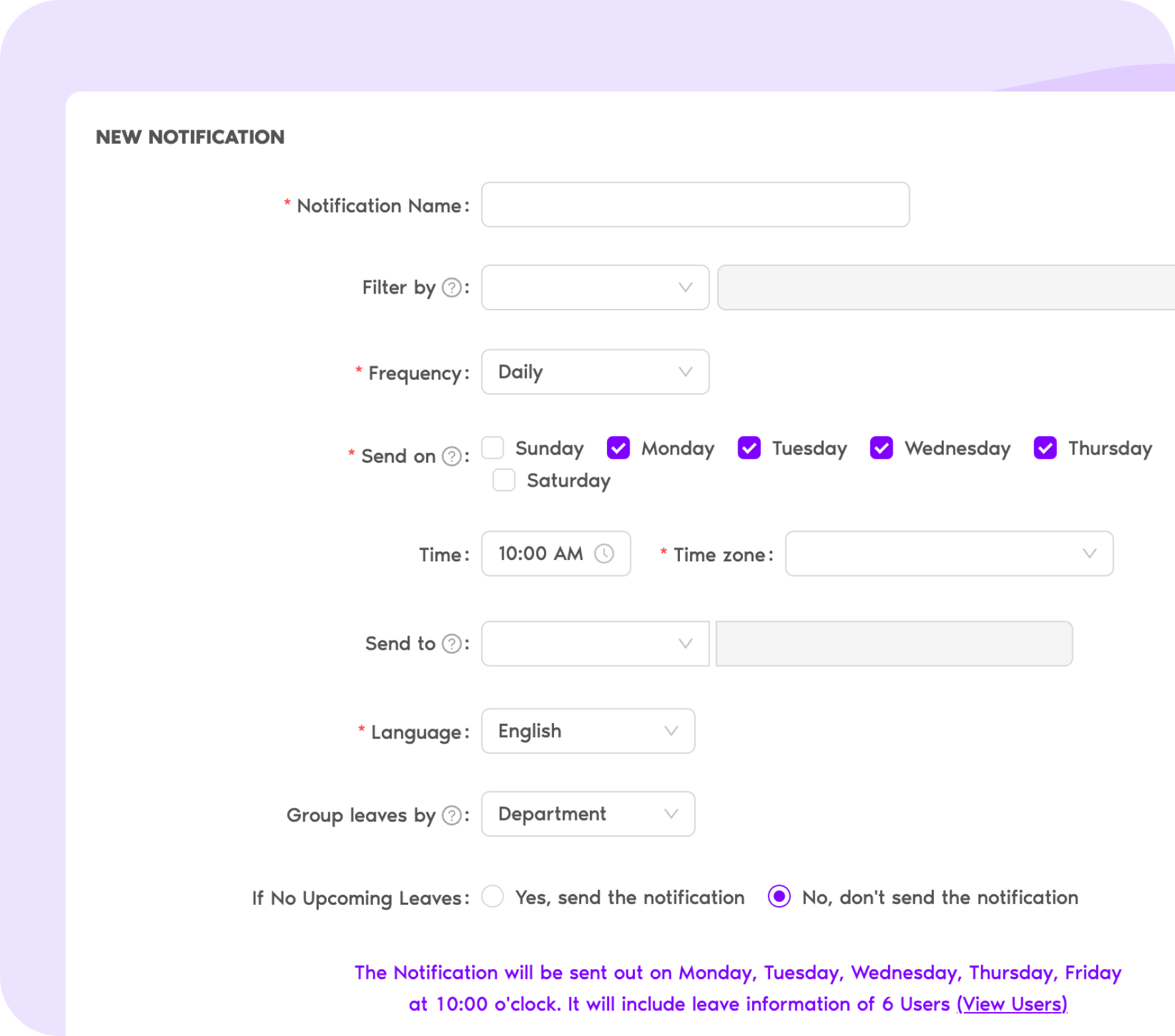 Configure leave notifications