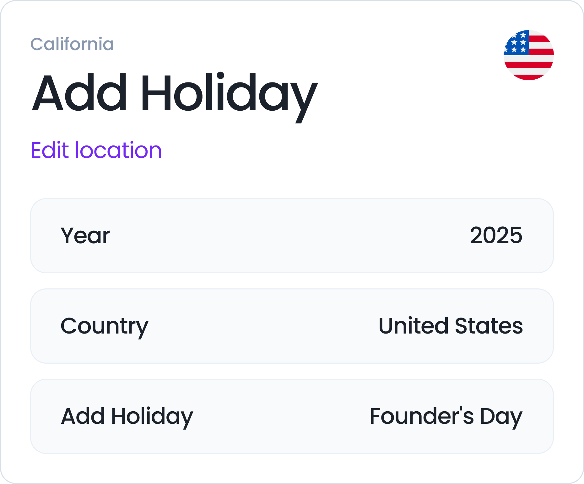 Add a holiday for a location