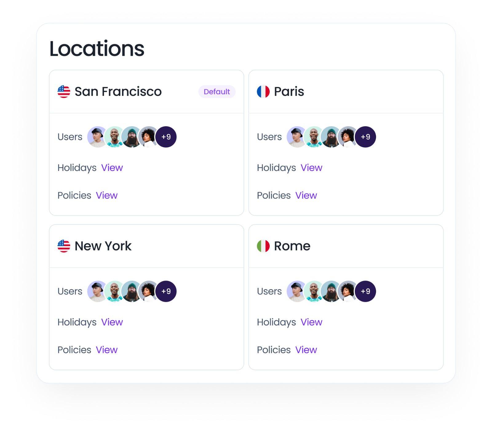 Vacation Tracker locations across San Francisco, Paris, New York and Rome