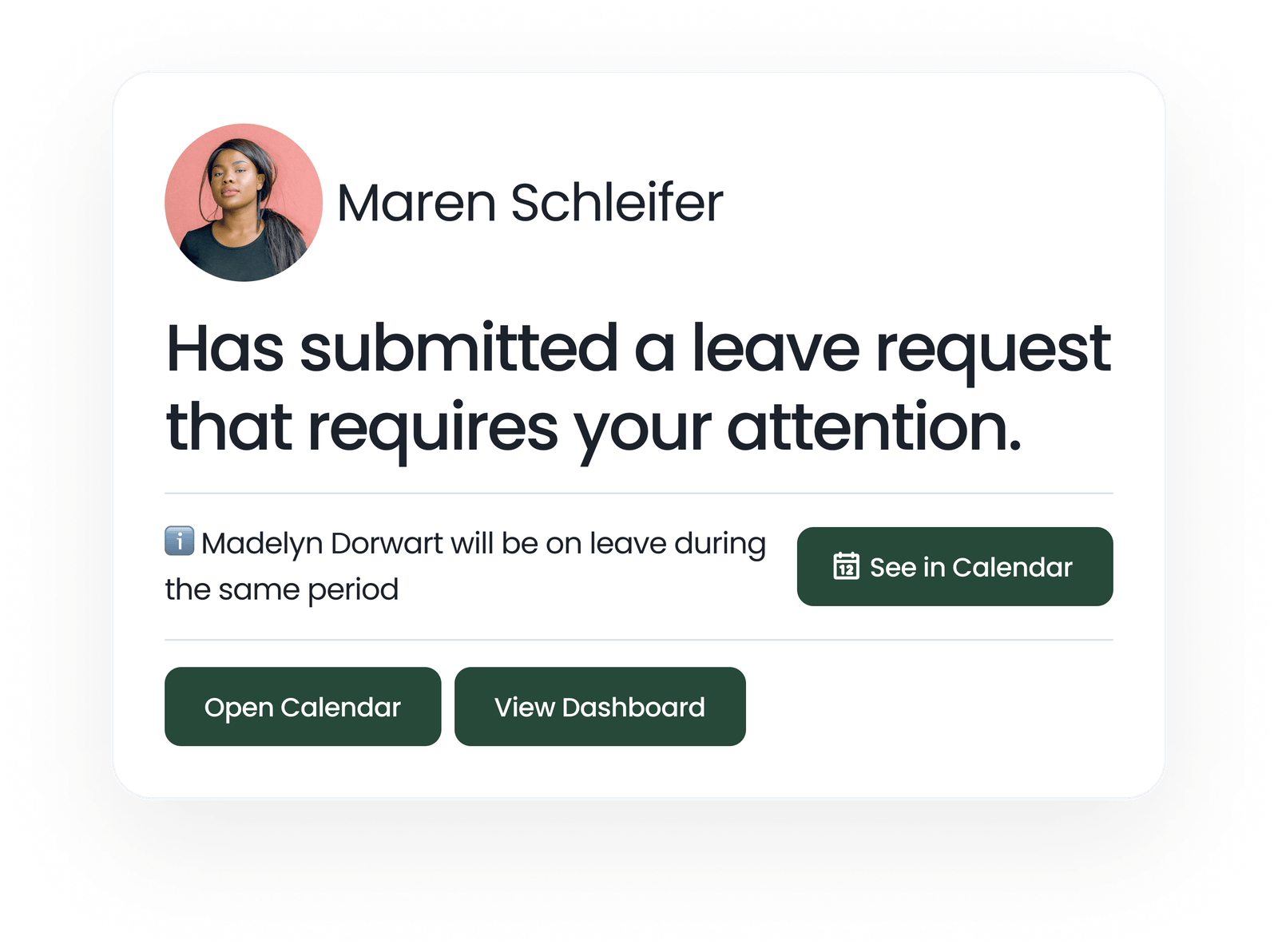 Leave request notification needing your attention