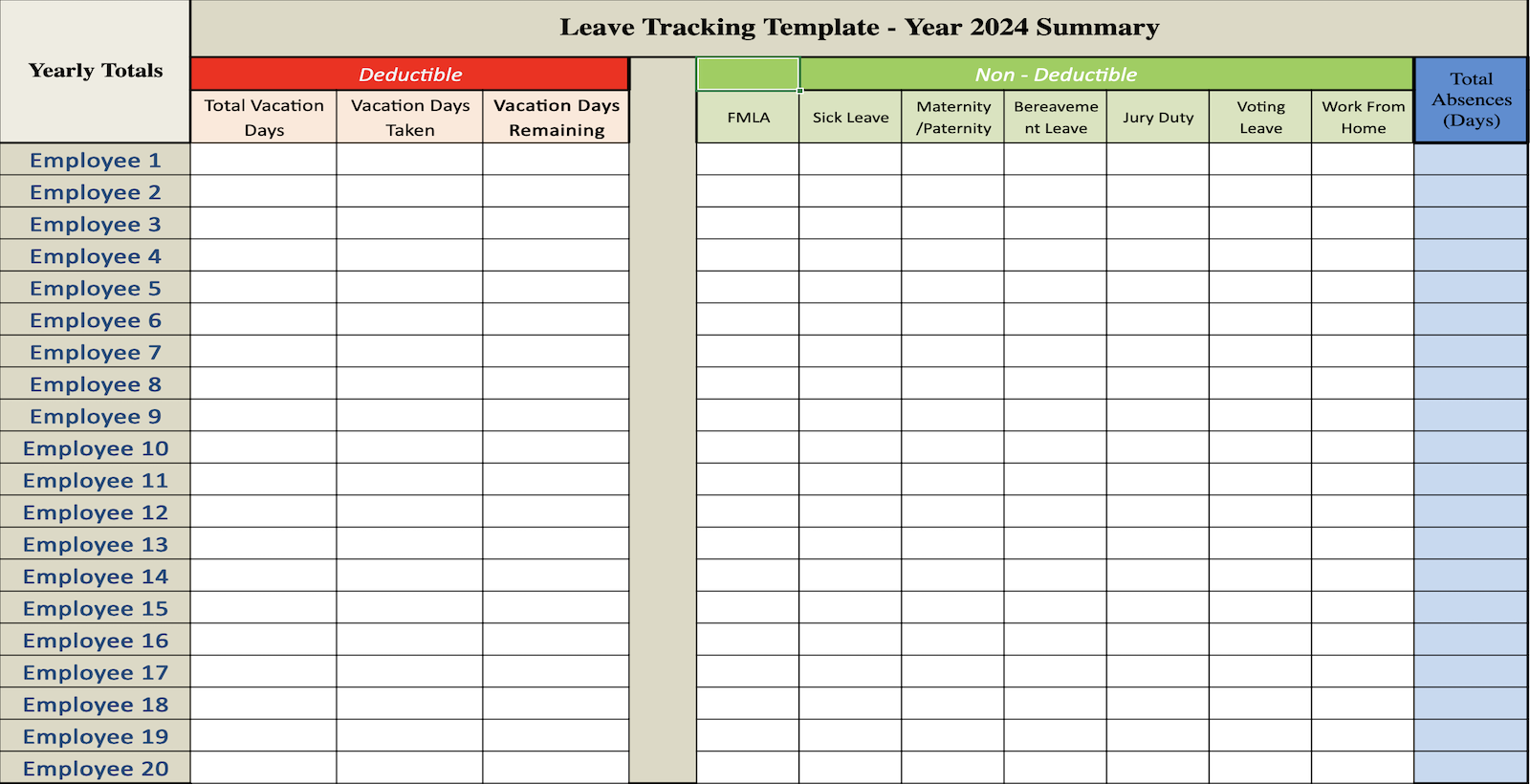 Employee Pto Calendar Template Selma Danyelle