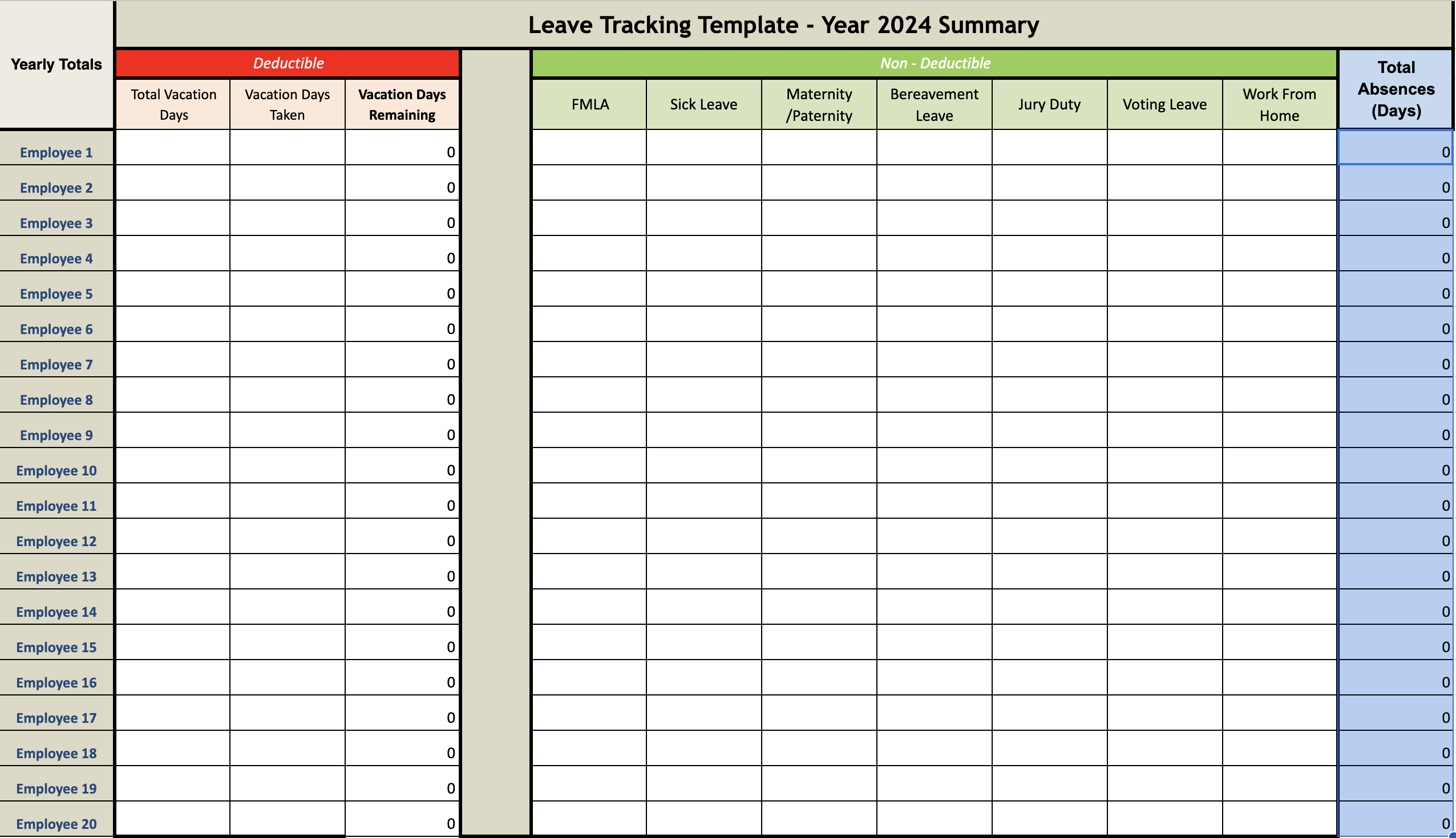 Free Excel Leave Tracker Template for 2024