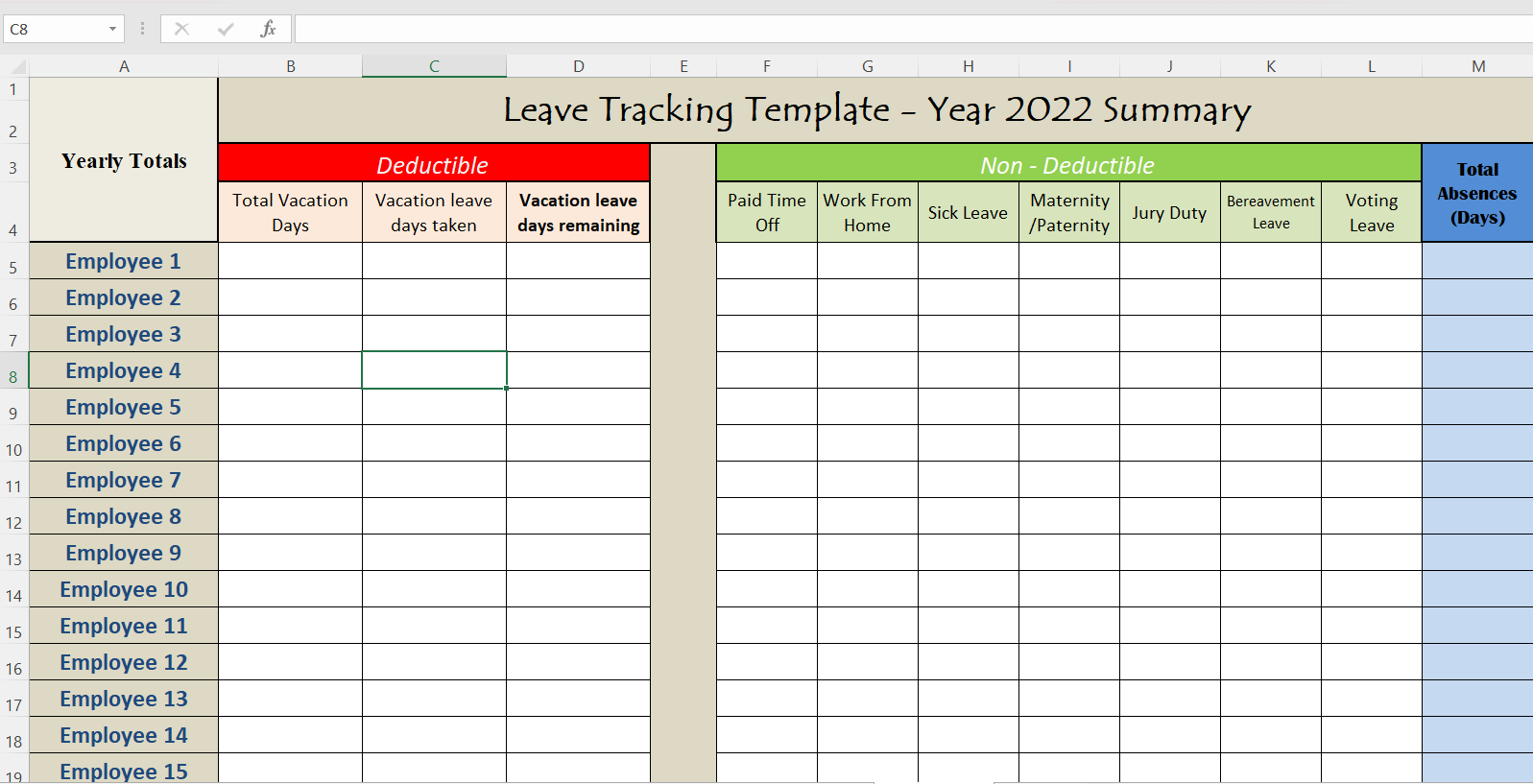 Holiday Excel Template
